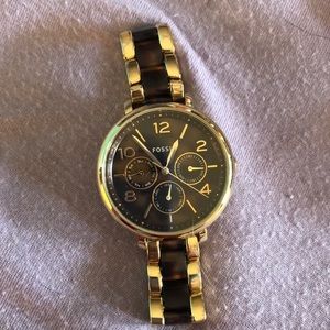 Fossil watch tortoise shell and gold